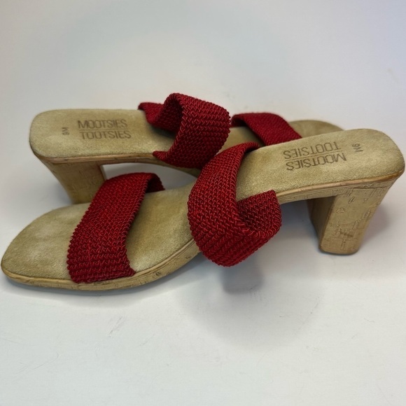 Mootsies Tootsies Red Sandals Woven Straps Cork Heel Size 9 Y2K Slip On EUC - Picture 4 of 10